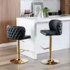 Hivvago Set Of 2 Gold Details Upholstered Whole Back Tufted Pu Armless Bar Stools - Black