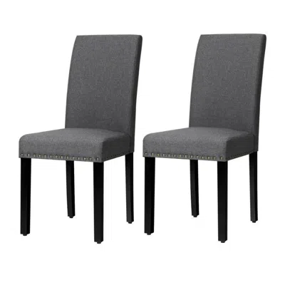 Hivvago Set Of 2 Grey Linen Upholstered Nailhead Dining Chair - 330 Lbs. Weight Capacity In Gray