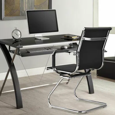 Hivvago Set Of 2 Heavy Duty Conference Chair With Pu Leather-black