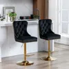 Hivvago Set Of 2 Height Adjustable Upholstered Tufted Velvet Armless Bar Stools With Gold Details - Black