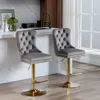 Hivvago Set Of 2 Height Adjustable Upholstered Tufted Velvet Armless Bar Stools With Gold Details - Gray In Gray