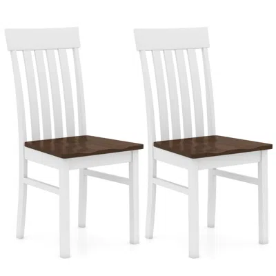 Hivvago Set Of 2 Kitchen Armless Dining Chairs With Slatted High Backrests-white