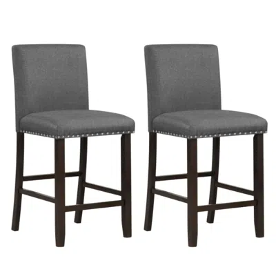 Hivvago Set Of 2 Linen Fabric Bar Stools With Back For Kitchen Island In Gray