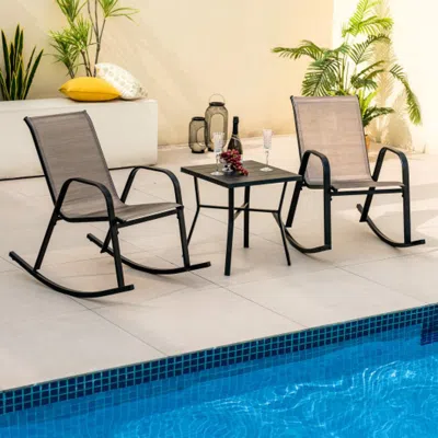 Hivvago Set Of 2 Metal Patio Rocking Chair With Breathable Seat Fabric-gray In Neutral