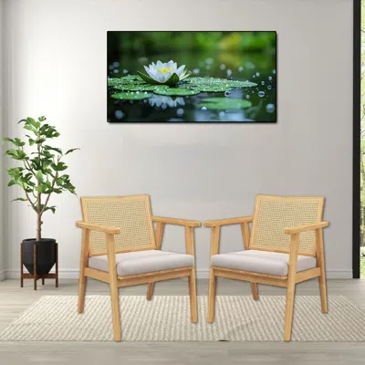 Hivvago Set Of 2 Mid-century Rattan Back Accent Chairs With Wooden Frame In Neutral