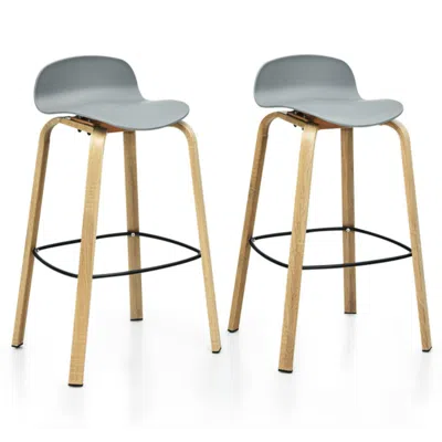 Hivvago Set Of 2 Modern Barstools Pub Chairs With Low Back And Metal Legs-gray In Burgundy