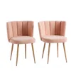 Hivvago Set Of 2 Modern Beige Dining Chairs With Iron Tube Wood Legs And Short Hair Cushions In Brown