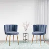 Hivvago Set Of 2 Modern Blue Dining Chairs With Iron Tube Wood Legs And Short Hair Cushions In Blue