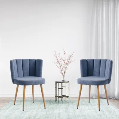 Hivvago Set Of 2 Modern Blue Dining Chairs With Iron Tube Wood Legs And Short Hair Cushions