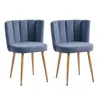 Hivvago Set Of 2 Modern Blue Dining Chairs With Iron Tube Wood Legs And Short Hair Cushions In Blue
