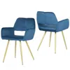 Hivvago Set Of 2 Modern Blue Velvet Upholstered Dining Chair With Gold Metal Legs In Blue
