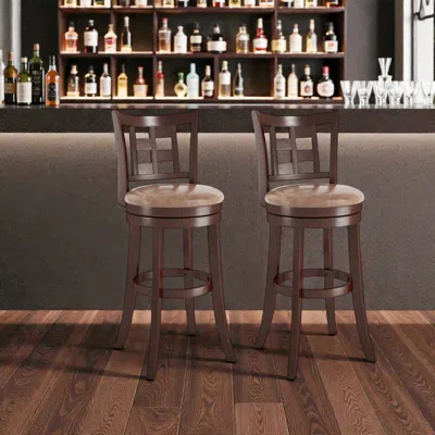 Hivvago Set Of 2 Modern Farmhouse Counter Stools With Cushioned Seat And Footrest In Brown
