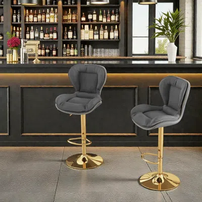 Hivvago Set Of 2 Modern Faux Leather Swivel Bar Chairs With Curved Backrest And Built-in Footrest In Gold