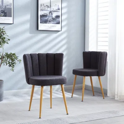 Hivvago Set Of 2 Modern Gray Dining Chairs With Iron Tube Wood Legs And Cushioned Backrest
