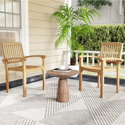 Hivvago Set Of 2 Modern Outdoor Chair With Slatted Design & Curved Seat In Brown