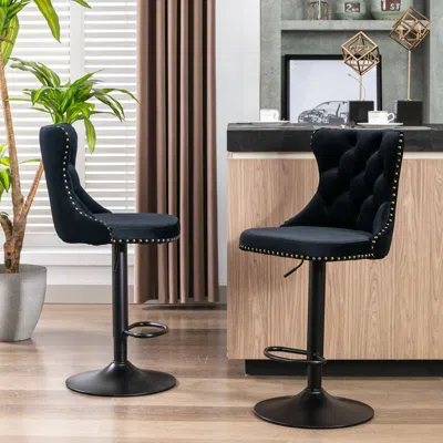 Hivvago Set Of 2 Modern Upholstered Tufted Velvet Armless Bar Stools With Back Rest - Black