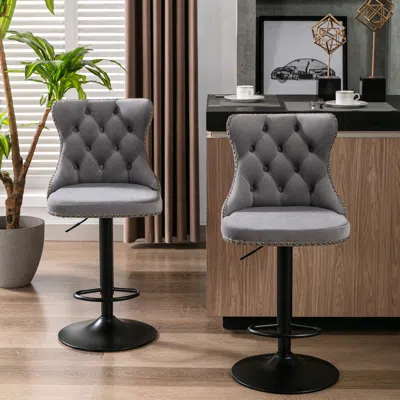 Hivvago Set Of 2 Modern Upholstered Tufted Velvet Armless Bar Stools With Back Rest - Gray