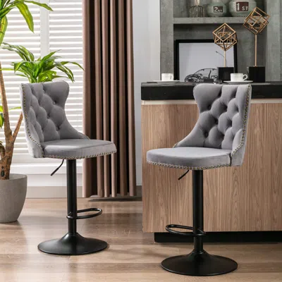 Hivvago Set Of 2 Modern Upholstered Tufted Velvet Armless Bar Stools With Back Rest - Gray