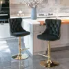 Hivvago Set Of 2 Modern Upholstered Tufted Velvet Armless Bar Stools With Gold Details - Black