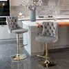Hivvago Set Of 2 Modern Upholstered Tufted Velvet Armless Bar Stools With Gold Details - Gray