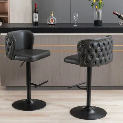 Hivvago Set Of 2 Modern Upholstered Whole Back Tufted Pu Armless Bar Stools - Dark Gray In Black