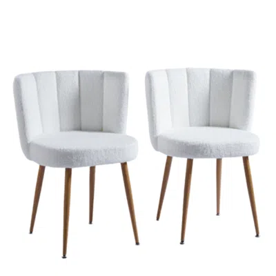 Hivvago Set Of 2 Modern White Dining Chairs With Iron Tube Legs And Short Hair Cushions
