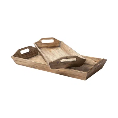Hivvago Set Of 2 Natural Brown Wood With Grains And Knots Highlight Trays
