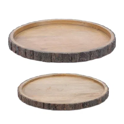 Hivvago Set Of 2 Natural Mango Wood Decorative Trays In Brown