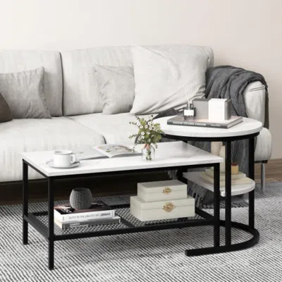 Hivvago Set Of 2 Nesting Coffee Table With Extra Storage Shelf For Living Room-black