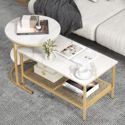 Hivvago Set Of 2 Nesting Coffee Table With Extra Storage Shelf For Living Room-golden