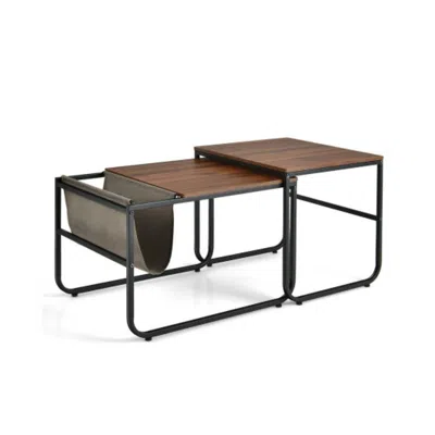 Hivvago Set Of 2 Nesting Coffee Tables With Side Pocket For Living Room Bedroom-rustic Brown