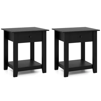 Hivvago Set Of 2 Nightstand With Drawer 3-tier Modern Bedside Table With Open Shelf And Storage In Black