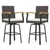 Hivvago Set Of 2 Outdoor 360° Swivel Bar Stool With Cushion And Acacia Wood Armrests In Gray