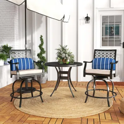 Hivvago Set Of 2 Outdoor Bar Height Chair With Soft Cushions In Blue