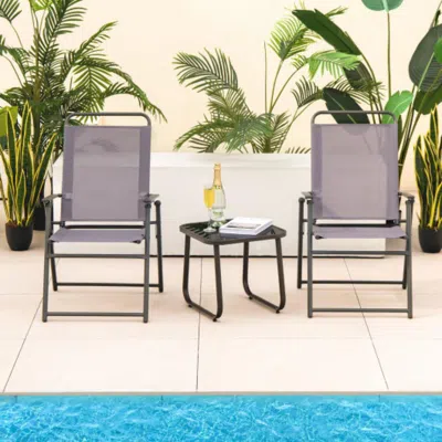 Hivvago Set Of 2 Outdoor Folding Sling Chairs With Armrest And Backrest-gray In Blue