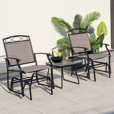 Hivvago Set Of 2 Outdoor Metal Glider Armchairs With Weather-resistant Fabric In Black