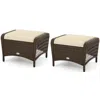 Hivvago Set Of 2 Outdoor Patio Pe Wicker Ottomans With Removable Cushions