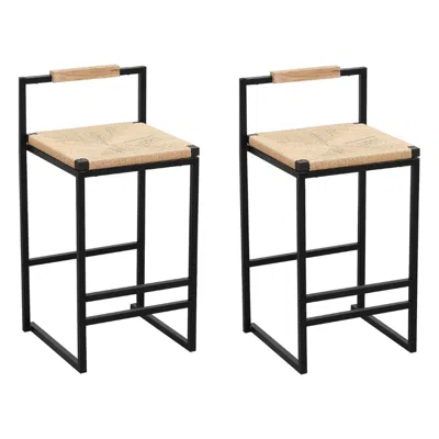 Hivvago Set Of 2 Paper Rope Woven Bar Stools With Back In Multi