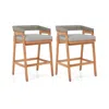 Hivvago Set Of 2 Patio Acacia Wood Counter Height Bar Stools With Cushions And Pe Wicker Backrests Footrests