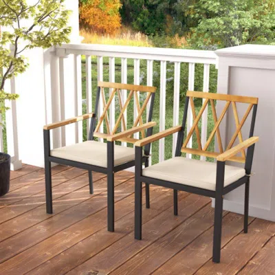 Hivvago Set Of 2 Patio Dining Chairs With Removable Padded Cushions-18 Inches