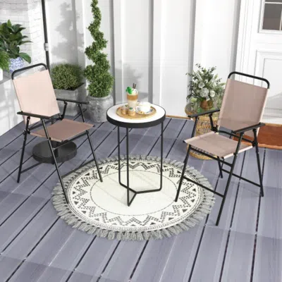 Hivvago Set Of 2 Patio Folding Bar-height Chairs With Armrests And Quick-drying Seat-beige In Burgundy