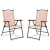 Hivvago Set Of 2 Patio Folding Sling Back Camping Deck Chairs-brown