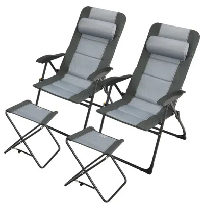 Hivvago Set Of 2 Patiojoy Patio Folding Dining Chair With Ottoman Set Recliner Adjustable-gray