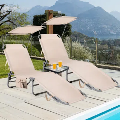 Hivvago Set Of 2 Portable Reclining Chair With 5 Adjustable Positions-beige In Black