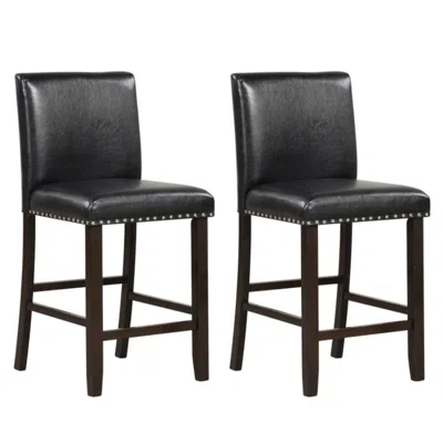 Hivvago Set Of 2 Pvc Leather Bar Stools With Back For Kitchen Island In Black
