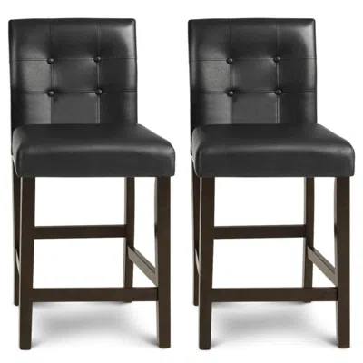 Hivvago Set Of 2 Pvc Leather Bar Stools With Solid Wood Legs In Blue