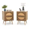 Hivvago Set Of 2 Rattan Nightstand With 2 Drawers And Solid Wood Legs-natual
