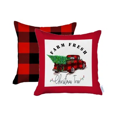 HIVVAGO SET OF 2 RED PLAID AND RED TRUCK THROW PILLOW COVERS
