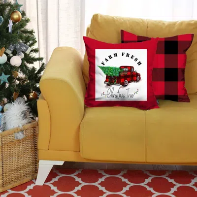 Hivvago Set Of 2 Red Plaid And Red Truck Throw Pillows