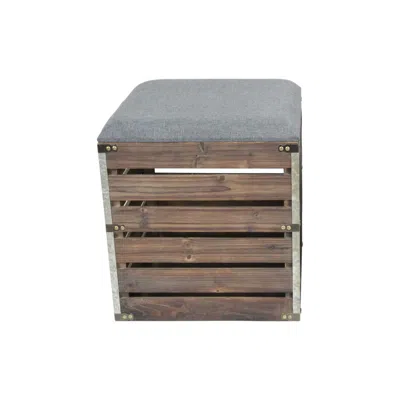 Hivvago Set Of 2 Square Gray Linen Fabric And Wood Slats Storage Benches In Brown